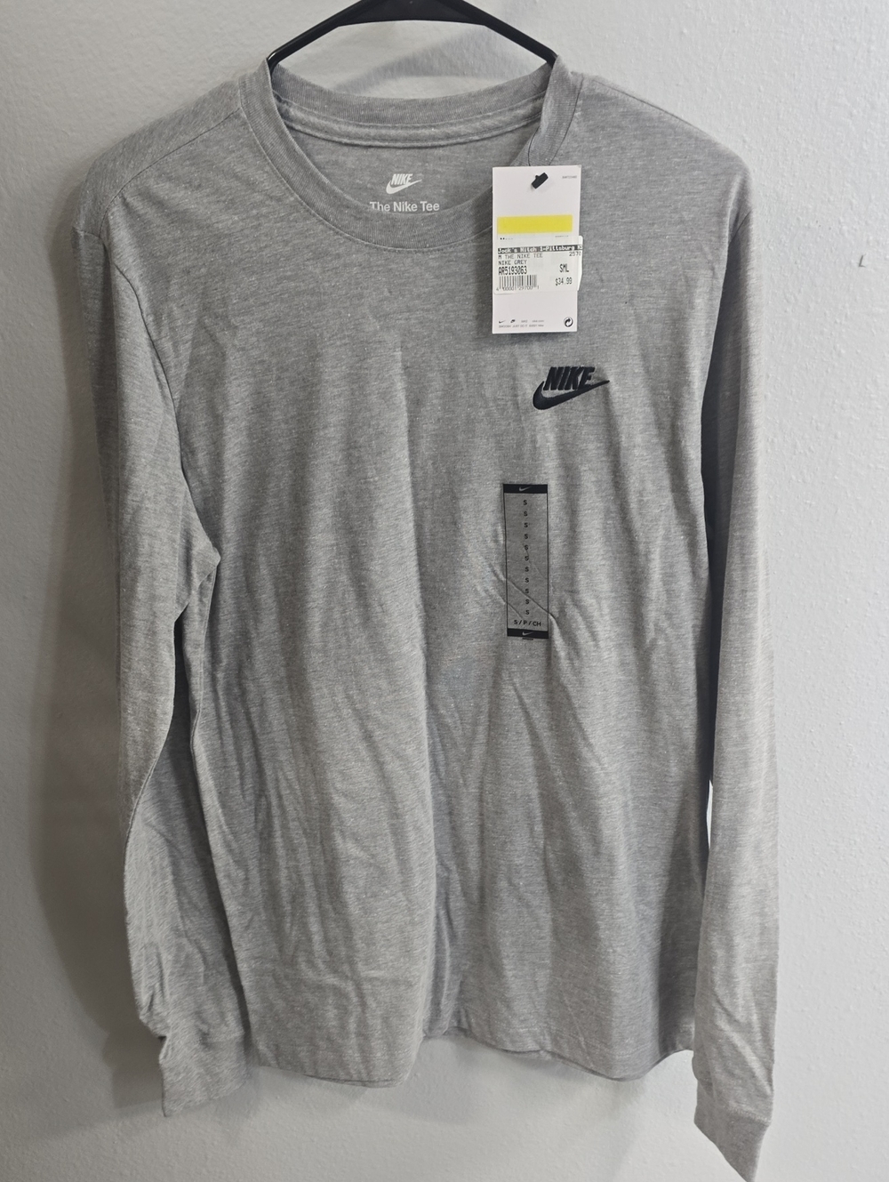 Nike Men’s Long Sleeve Crew Shirt - Light Gray with Black Logo